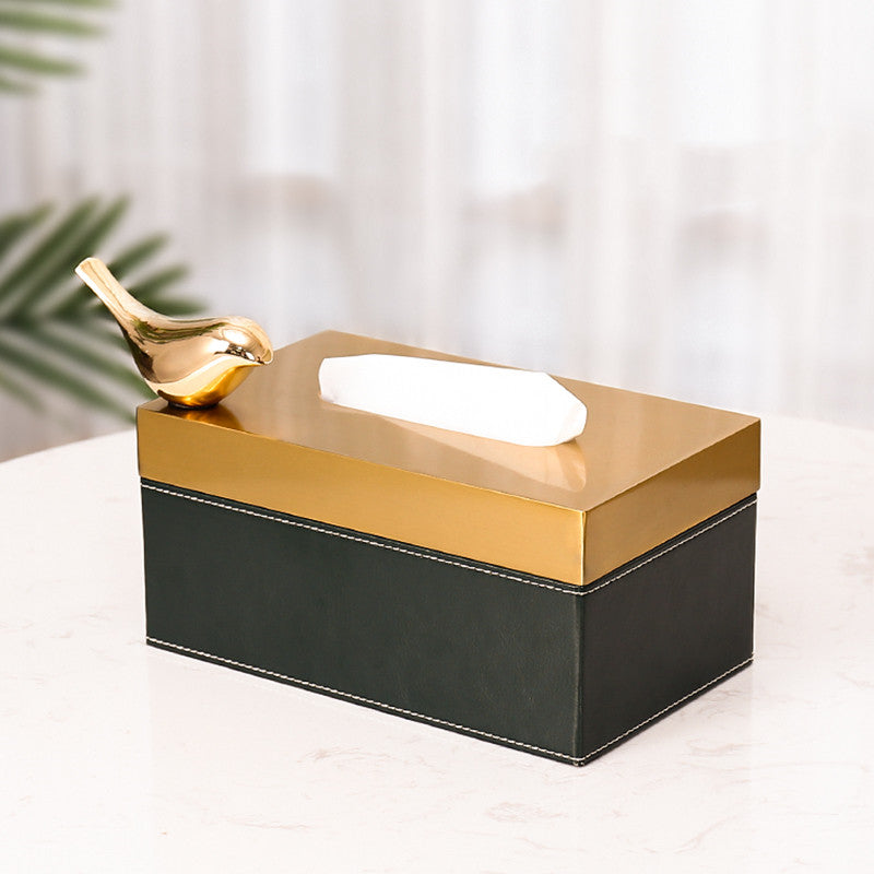 Luxury Goldish & Leather Tissue box