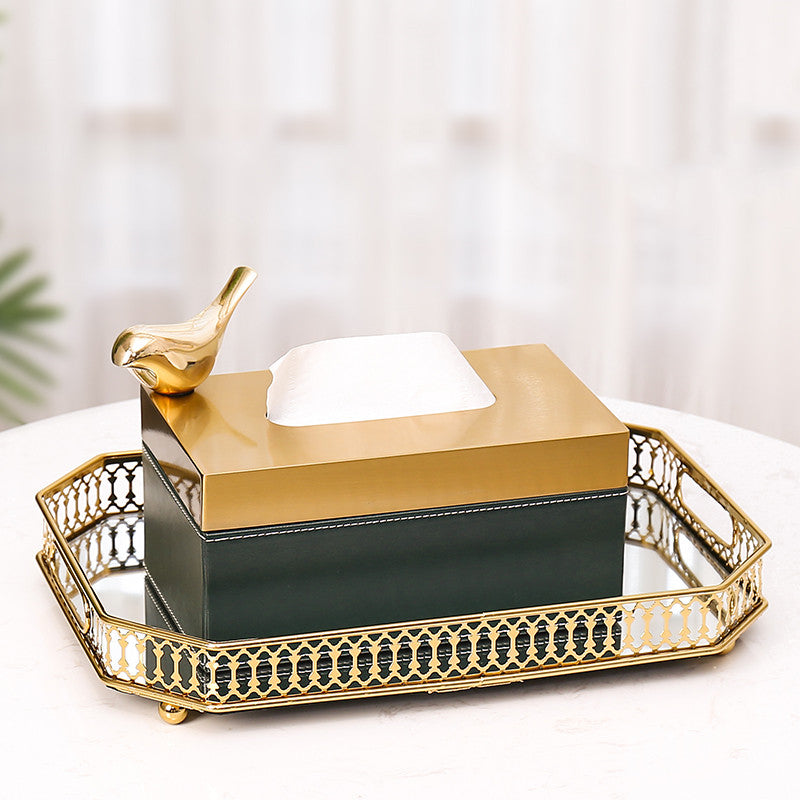 Luxury Goldish & Leather Tissue box